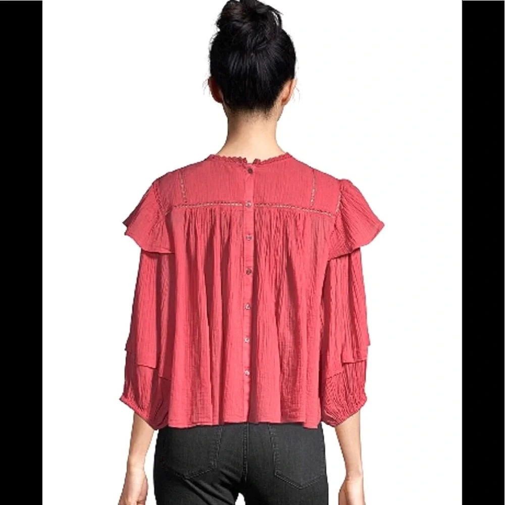 Free People Laura Western Eyelet Lace Flor E Mayo Blouse